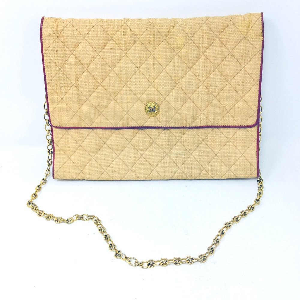 CHANEL summer Straw Raffia 80s Vintage bag leather